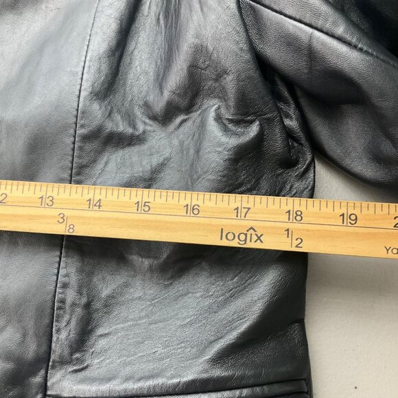 VTG Accent Women MediumBlack Leather Blazer Jacket Soft Minimalist Old Money - Picture 8 of 14